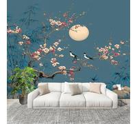 Générique Moderne Art Fresque Papier Peint 350x256cm Fleurs Et Oiseaux Chinois Au Clair De Lune Poster mural intissé Décoration Murale Bleu pour Fresque Murale 3D HD pour Salon Chambre Cuisine