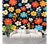 Générique Moderne Art Fresque Papier Peint 350x256cm Plantez Des Fleurs ColoréEs Poster mural intissé Décoration Murale Noir pour Fresque Murale 3D HD pour Salon Chambre Cuisine