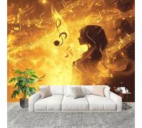Générique Moderne Art Fresque Papier Peint 350x256cm ThèMe De Note De Musique Poster mural intissé Décoration Murale Jaune pour Fresque Murale 3D HD pour Salon Chambre Cuisine