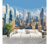 Générique Moderne Art Fresque Papier Peint 350x256cm Ville Moderne Et ProspèRe Poster mural intissé Décoration Murale Bleu pour Fresque Murale 3D HD pour Salon Chambre Cuisine