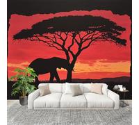 Générique Moderne Art Fresque Papier Peint 400x280cm Silhouette D'éLéPhant D'Afrique Poster mural intissé Décoration Murale Rouge pour Fresque Murale 3D HD pour Salon Chambre Cuisine