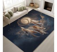 Générique Moderne Attrape-Rêves Plumes Lune Tapiss de Plumes Lune Doux Tapis Imprimé Tapis Lavable 50 x 150 cm, Tapis de Antidérapant pour Chambre Salle à Manger Bureau, Bleu