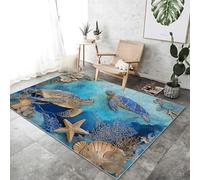 Générique Moderne Bleu Tapis Salon 140x200 cm - Carte des Océans Tortues De Mer Étoiles De Mer Impression Lavable en Machine Tapis Doux Poil Court Dessous antidérapant pour Salon Chambre à Coucher