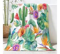 Générique Moderne Bohème Couverture Polaire Plaid Jeté de Canapé, 80x150 cm | Plantes Fleurs Feuilles Douce Couverture en Flanelle à Chevrons, Légère et Moelleuse pour Toutes Saisons