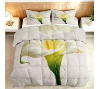 Générique Moderne Couette Imprimée 200x200 cm, Réversible Couette Couverture pour 4 Saisons Respirante et Douce, Édredon avec 2 Taies d'oreiller, pour lit 2 Personnes, Lys Calla Floral