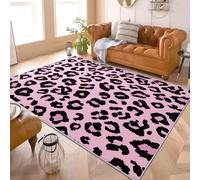 Générique Moderne Lavable en Machine Tapis Salon 120x180 cm ThèMe RéTro à Imprimé LéOpard Antidérapant Tapis Intérieur en Flanelle Rose Poils Ras Paillasso de Jeu Confortable Facile D’Entretien