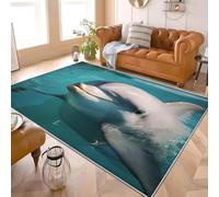 Générique Moderne Lavable en Machine Tapis Salon 160x230 cm Gros Plan d'un Mignon Dauphin Antidérapant Tapis Salon en Flanelle Bleu Poils Ras - Doux, Confortable et Facile D’Entretien
