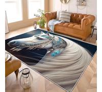 Générique Moderne Lavable en Machine Tapis Salon 80x150 cm Gros Plan d'un Cheval Animal Antidérapant Tapis Salon en Flanelle Vert Poils Ras - Doux, Confortable et Facile D’Entretien