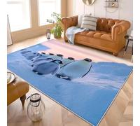 Générique Moderne Lavable en Machine Tapis Salon 80x150 cm Manchots des Glaces L'Antarctique Antidérapant Tapis Intérieur en Flanelle Bleu Poils Ras Paillasso de Jeu Confortable Facile D’Entretien