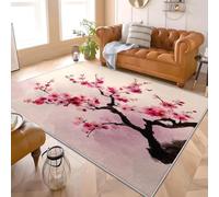 Générique Moderne Lavable en Machine Tapis Salon 80x150 cm Style Chinois Fleur De Prunier Antidérapant Tapis Salon en Flanelle Rose Poils Ras - Doux, Confortable et Facile D’Entretien