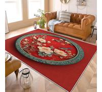 Générique Moderne Lavable en Machine Tapis Salon 80x150 cm Style Chinois Fleurs Oiseaux Antidérapant Tapis Salon en Flanelle Rouge Poils Ras - Doux, Confortable et Facile D’Entretien