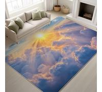 Générique Moderne Lueur Tapiss de Lever De Soleil Nuages Doux Tapis Imprimé Tapis Lavable 80 cm x 150 cm, Tapis de Antidérapant pour Chambre Salle à Manger Bureau, Or Bleu