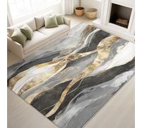 Générique Moderne Luxe Élégant Art Fluide Gris Or Carpette 140 x 200 cm, Décoration D'Intérieur, Tapis Marbre pour Le Salon et la Chambre Tapis Lavable Et Antidérapant À Poils Ras