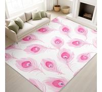 Générique Moderne Luxe léger Doux Aquarelle Élégant Rose Blanc Carpette 160 x 230 cm, Décoration D'Intérieur, Tapis Paon Plumes pour Chambre Fille Tapis Lavable Et Antidérapant À Poils Ras