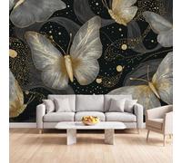 Générique Moderne Luxe Léger Premium Papier Peint Mural | Papillon Noir Et Or Pois Dorés Papier Peint Panoramique Photo 250 x 175 cm pour Salon Chambre Enfant Bureau salle à manger
