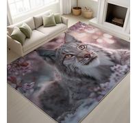 Générique Moderne Lynx Neige Fleurs De Cerisier Tapis de Cuisine imprimé Tapis - 120 x 160 cm, Rose Tapiss avec Tapis antidérapant Magique intégré, Lavable entrée Devant Chambre Salon