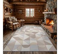 Générique Moderne Minimaliste Tapis du Salon Motif Beige 80 x 150 cm | Mosaïque Géométrique Triangles Demi-Cercles Lavable Poils Ras Facile à Entretenir Tapis pour chambre, cuisine et bureau