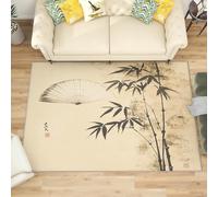 Générique Moderne Poil Court Tapis Exterieur Salon Cuisine 120x180 cm Motif Bambou Et éVentail Doux Lavable Antidérapant Tapis Marron Vintage pour Entrée, Chambre, Couloir Décoration