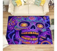 Générique Moderne Poil Court Tapis Exterieur Salon Cuisine 120x180 cm Motif TêTe de Mort Florale ColoréE Doux Lavable Antidérapant Tapis Violet pour Entrée, Chambre, Couloir Décoration