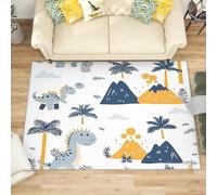 Générique Moderne Poil Court Tapis Exterieur Salon Cuisine 160x230 cm Impression de Volcan de Dinosaure de Dessin Animé Doux Lavable Antidérapant Tapis Blanc pour Entrée, Chambre, Couloir Décoration