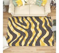 Générique Moderne Poil Court Tapis Exterieur Salon Cuisine 160x230 cm Imprimé Animal ZèBre Doux Lavable Antidérapant Tapis Or pour Entrée, Chambre, Couloir Décoration