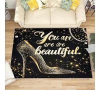 Générique Moderne Poil Court Tapis Exterieur Salon Cuisine 160x230 cm ModèLe de Talons Hauts en Or Rose Doux Lavable Antidérapant Tapis Noir pour Entrée, Chambre, Couloir Décoration