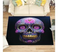 Générique Moderne Poil Court Tapis Exterieur Salon Cuisine 160x230 cm Motif TêTe de Mort Marguerite Rose Doux Lavable Antidérapant Tapis Noir pour Entrée, Chambre, Couloir Décoration