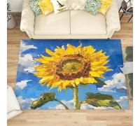 Générique Moderne Poil Court Tapis Exterieur Salon Cuisine 160x230 cm ThèMe Tournesol Jaune Doux Lavable Antidérapant Tapis Style de Peinture à l'huile pour Entrée, Chambre, Couloir Décoration