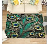 Générique Moderne Poil Court Tapis Exterieur Salon Cuisine 180x240 cm Plumes de Paon en Relief Doux Lavable Antidérapant Tapis Vert éMeraude pour Entrée, Chambre, Couloir Décoration