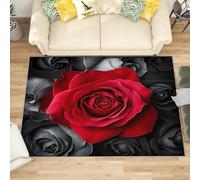 Générique Moderne Poil Court Tapis Exterieur Salon Cuisine 180x240 cm ThèMe de La Rose Rouge Doux Lavable Antidérapant Tapis Gris pour Entrée, Chambre, Couloir Décoration