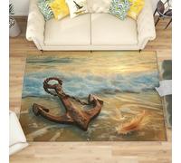 Générique Moderne Poil Court Tapis Exterieur Salon Cuisine 60x90 cm Ancre de Plage OcéAnique Doux Lavable Antidérapant Tapis Or pour Entrée, Chambre, Couloir Décoration