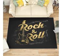 Générique Moderne Poil Court Tapis Exterieur Salon Cuisine 60x90 cm ThèMe Rock Guitare DoréE Doux Lavable Antidérapant Tapis Noir pour Entrée, Chambre, Couloir Décoration
