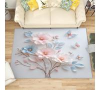 Générique Moderne Poil Court Tapis Exterieur Salon Cuisine 80x150 cm De Couleur Claire Doux Lavable Antidérapant Tapis Fleurs en Relief Fantaisie pour Entrée, Chambre, Couloir Décoration