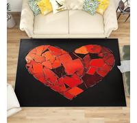Générique Moderne Poil Court Tapis Exterieur Salon Cuisine 80x150 cm Rouge Doux Lavable Antidérapant Tapis Verre Brisé CœUr pour Entrée, Chambre, Couloir Décoration