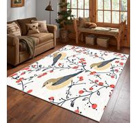 Générique Moineau Cerisier Tapis D'entrée Intérieurs 80x150 Antidérapant, Poil Ras Doux Lavable Branche Feuille Oiseau Plante Fleur Tapis Salon, Chambre, Cuisine, Paillasson Interieur Entree