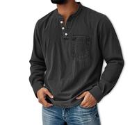 Générique Mokaloha Mens Long Sleeve Shirts, Men's Retro Stand Collar Pocket Casual Distressed Long Shirt (Black,4XL)