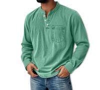 Générique Mokaloha Mens Long Sleeve Shirts, Men's Retro Stand Collar Pocket Casual Distressed Long Shirt (Light Green,S)