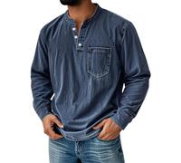 Générique Mokaloha Mens Shirts Long Sleeve, Men's Vintage Distressed Collar Pocket Casual Long-Sleeved Polo Shirt (Navy,TG)