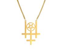 Générique Mon collier pendentif en forme de triple croix inversée pour hommes, pentagramme occulte bijoux religieux gothiques cadeaux