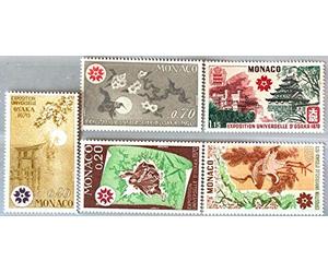 Générique Monaco. 5 Timbres de Collection Authentiques Neufs** de 1970. Nos 823 à 826. Exposition Universelle Osaka, Art Japonais par des Livres Express …