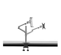 Génerique Monitor Arm, Support de Moniteur de Bureau 3 en 1 en Aluminium, Double Bras réglable en Hauteur, 17-32 Pouces, Support for Ordinateur Portable 10-17, Support for Tablette 14(Silver)