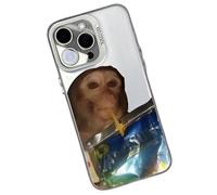 Générique Monkey Drinking Phone Case, Funny Monkey Phone Cases, Cute Shockproof TPU Case for iPhone 17/16/15/14/13/12/11 ProMax, Fun Gift (White A,for iPhone 16 Pro)