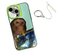 Générique Monkey Phone Case,Funny Monkey Drinking Phone Case,All-Inclusive Shockproof TPU Cover,with Free Ring Lanyard,Compatible for iPhone 16/15/14/13/12/11 Pro Max (for iPhone 13Pro,Green)