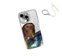 Générique Monkey Phone Case, Funny Monkey Drinking Phone Case, Cute Shockproof TPU Protective Cover for iPhone 16/15/14/13/12 Promax (for iPhone 14Pro,White)