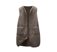 Générique Monnaie Homme Original Women's Solid Color Lambhair Round Tie Pocket Warm Loose Casual Long Vest Coiffeuse Cheval (CO2, M)