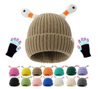 Générique Monster Tentacle Hat, Winter Parent-Child Cute Glowing Little Monster Knit Hat with Light Up Gloves (Khaki)