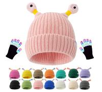 Générique Monster Tentacle Hat, Winter Parent-Child Cute Glowing Little Monster Knit Hat with Light Up Gloves (Pink)