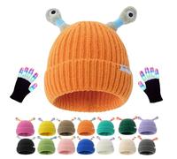 Générique Monster Tentacle Hat, Winter Parent-Child Cute Glowing Little Monster Knit Hat with Light Up Gloves (Orange)