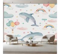 Générique Montgolfière Dauphin Papier Peint Panoramique Enfant Stars de Dessins Animés Papier Peint Intissé Coloré Décoration Murale - Poster Mural xxl pour Salon Chambre, 365x254cm(L x H)