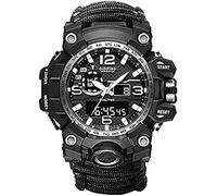 Générique Montre Analogique De Qualité Militaire, Boussole Multifonctionnelle avec Paracorde, écran Lumineux étanche 5 ATM, Chronographe à Double Affichage (Black)